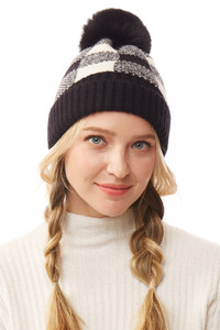 Buffalo Check Beanie with Pom Pom-LOH167