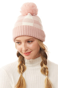 Buffalo Check Beanie with Pom Pom-LOH167
