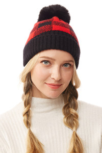Buffalo Check Beanie with Pom Pom-LOH167