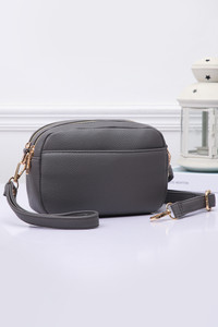 Two Zipper Solid PU Crossbody Bag-TG10281