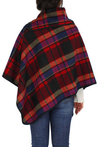 Plaid Poncho With Coconut Button-EPC10052