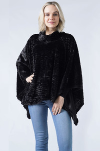 Stripe Pattern Faux Fur Poncho