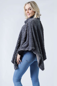 Stripe Pattern Faux Fur Poncho