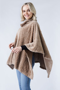 Stripe Pattern Faux Fur Poncho