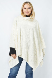 Stripe Pattern Faux Fur Poncho