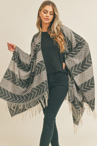 Stripe Chevron Tassel Ruana-MS0273