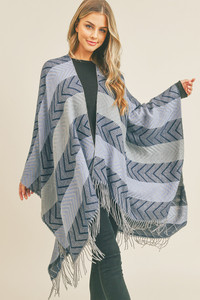 Stripe Chevron Tassel Ruana-MS0273