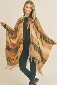 Stripe Chevron Tassel Ruana-MS0273