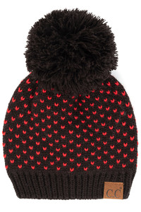 C.C Heart Pattern Knit Pom Beanie-HAT-2088