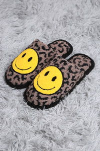 Comfy Leopard Happy Face Fuzzy Microfiber Slipper-JCL4201
