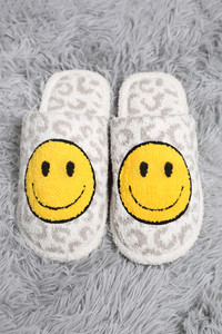 Comfy Leopard Happy Face Fuzzy Microfiber Slipper-JCL4201