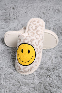Comfy Leopard Happy Face Fuzzy Microfiber Slipper-JCL4201