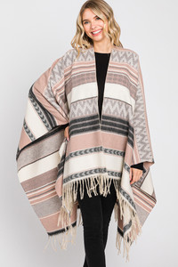 Aztec Pattern Fringe Ruana-MS0312