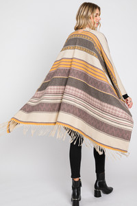 Aztec Pattern Fringe Ruana-MS0312