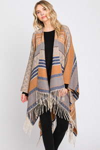 Aztec Pattern Fringe Ruana-MS0312