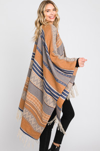 Aztec Pattern Fringe Ruana-MS0312