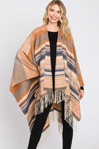 Aztec Pattern Fringe Ruana-MS0313