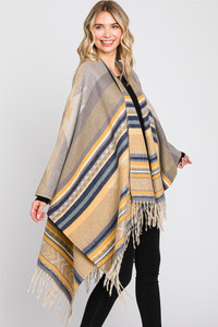Aztec Pattern Fringe Ruana-MS0313