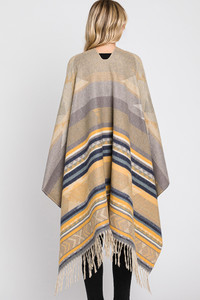 Aztec Pattern Fringe Ruana-MS0313