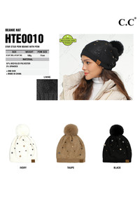 C.C Star Stud Pom Beanie-HTE0010