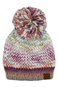 C.C Multi Color Yarn Pom Beanie-HTE0029