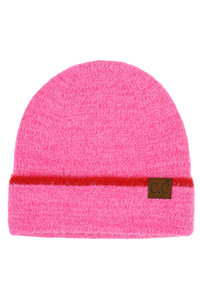 C.C Feather Yarn Cuff Beanie with Stripe-HTC0039