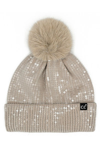 C.C All Over Clear Sequin Pom Beanie-HTC0044