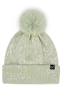 C.C All Over Clear Sequin Pom Beanie-HTC0044