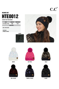 C.C Sequin Fur Pom Beanie-HTE0012