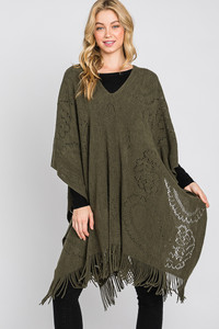 Paisley Pattern Fringe Poncho-MS0319