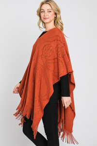 Paisley Pattern Fringe Poncho-MS0319