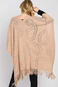 Paisley Pattern Fringe Poncho-MS0319