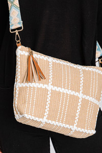Checked Pattern Tassel Crossbody Bag-MB0196