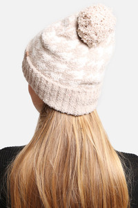 Houndstooth Pom Pom Beanie with Lining-JH302