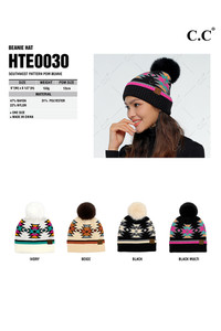 C.C Southwest Pattern Pom Beanie-HTE0030