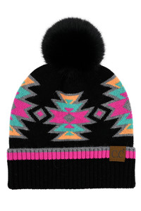 C.C Southwest Pattern Pom Beanie-HTE0030