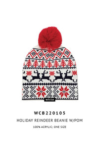 Reindeer Christmas Holiday Beanie with Pom-WCB220105