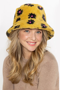 Floral Faux Fur Bucket Hat-WHU120016