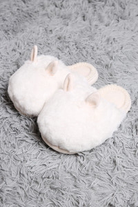 Fuzzy Solid Color with Ears Slipper-JCL4210