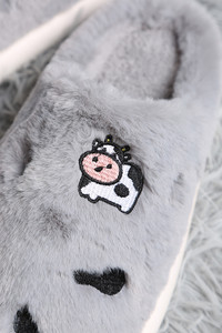 Fuzzy Cow Embroidered Slipper-JCL4211
