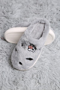 Fuzzy Cow Embroidered Slipper-JCL4211