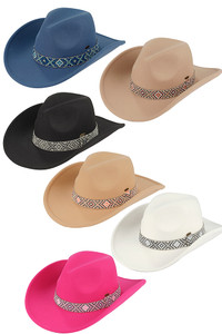 C.C Aztec Beads Trim Vegan Cowboy Hat-VCC0076