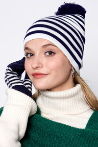 Two Tone Stripe Christmas Holiday Pom Beanie-WCB320027