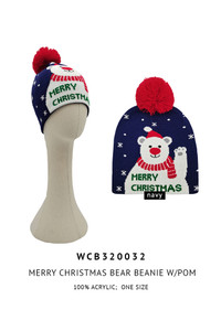 Merry Christmas Bear Christmas Holiday Pom Beanie-WCB320032