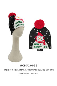 Merry Christmas Snowman Christmas Holiday Pom Beanie-WCB320033