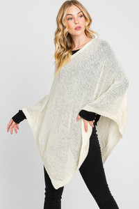 Solid Loose Knit Poncho-MS0335
