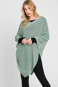 Solid Loose Knit Poncho-MS0335