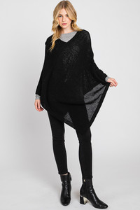 Solid Loose Knit Poncho-MS0335