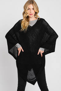 Solid Loose Knit Poncho-MS0335