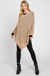 Solid Loose Knit Poncho-MS0335